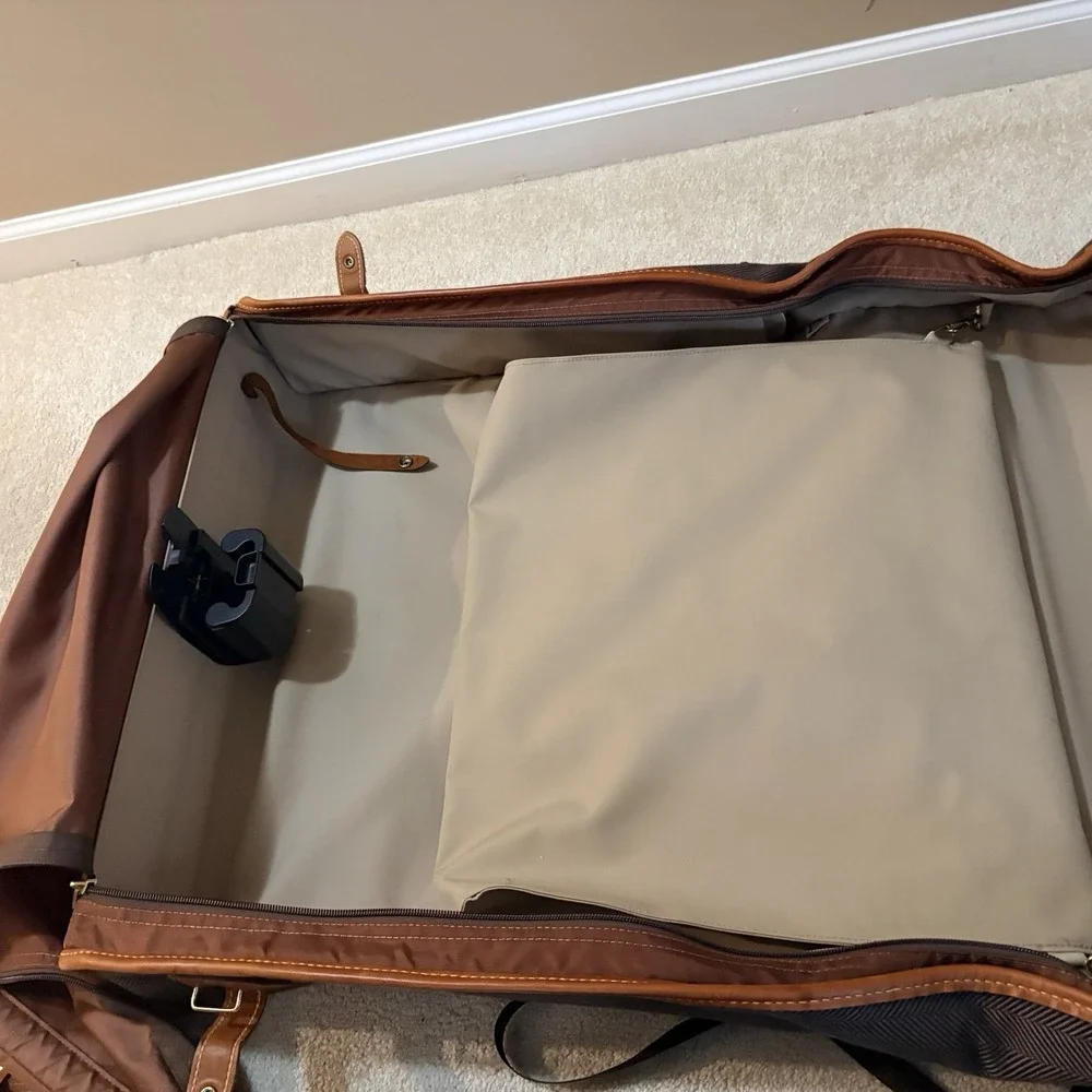 FRENCH LUGGAGE CO Deluxe Garment Folding Hang-Up Bag Brown Herringbone vintage